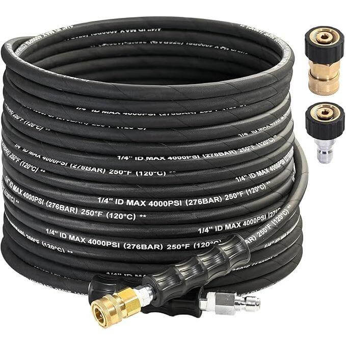 Detailers Warehouse | 1/4" x 50ft 3/8" Kink Resistant Braided Rubber Hose w/Swivel QC - Detailers Warehouse