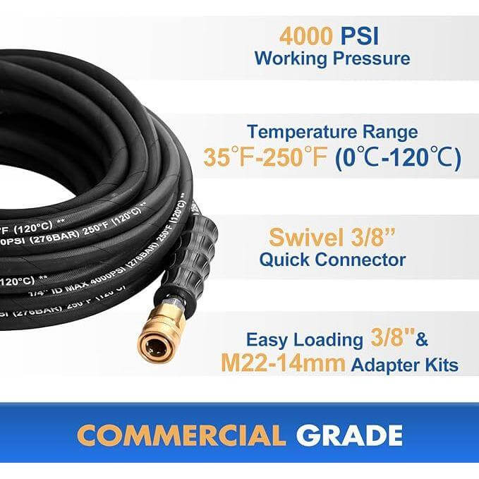 Detailers Warehouse | 1/4" x 50ft 3/8" Kink Resistant Braided Rubber Hose w/Swivel QC - Detailers Warehouse