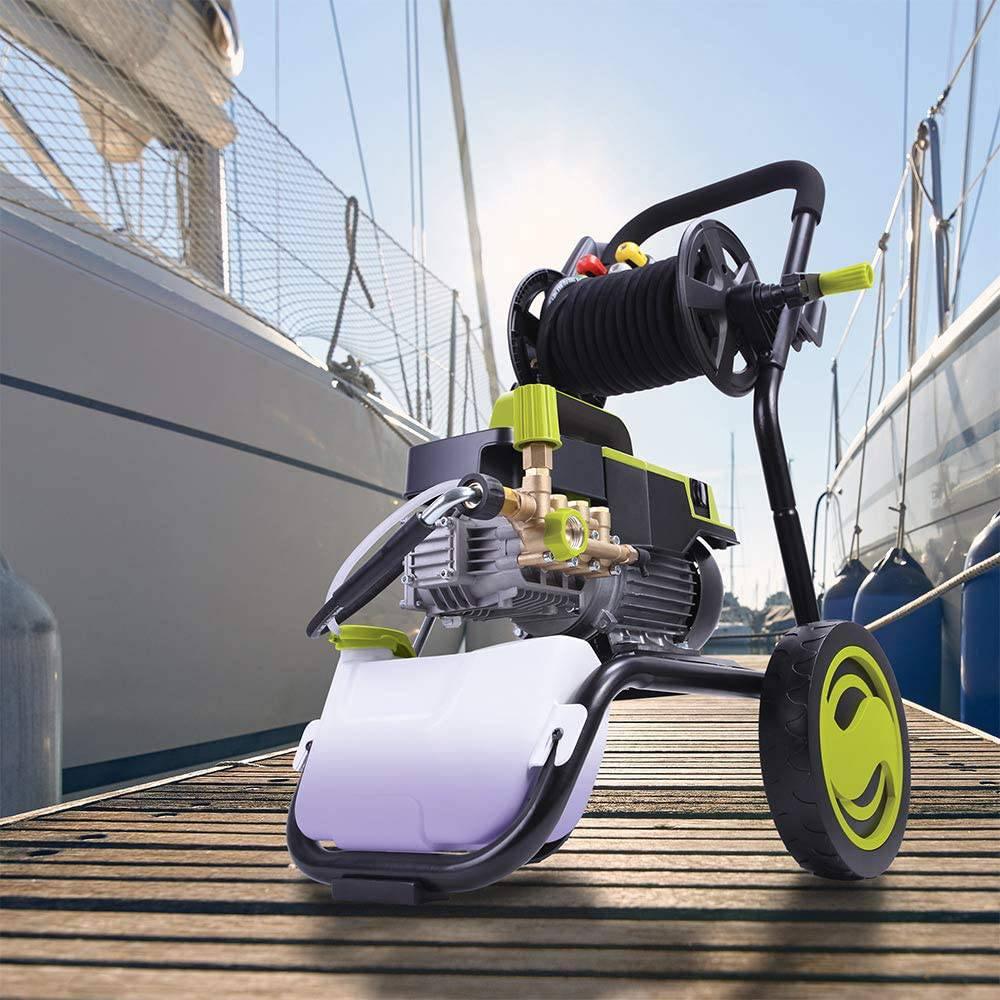 Sun Joe SPX9006-PRO 2.15 HP 1300 PSI 2 GPM Commercial Pressure Washer with Roll Cage and Hose Reel - Detailers Warehouse